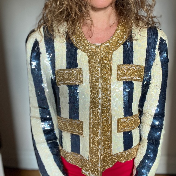 Vintage Scarlet Rage Sequin Beaded Top sz med. Chanel aspired. - Picture 8 of 11